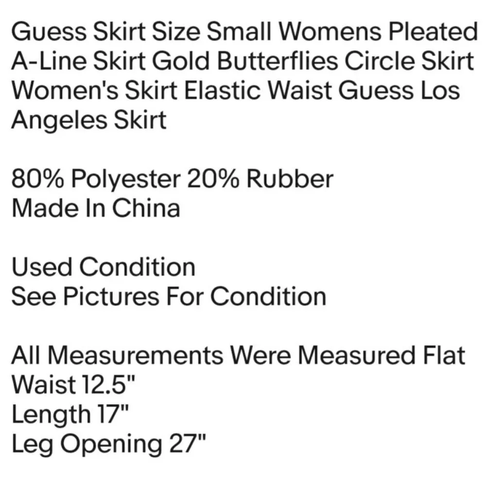 Guess Skirt Size Small Womens Pleated A-Line Skirt Gold Butterflies Circle Skirt